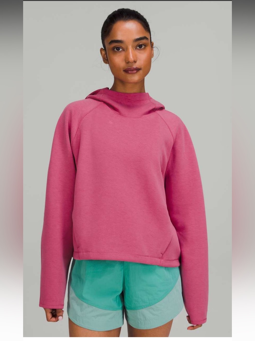 Lululemon AirWrap Modal Pullover Hoodie Woman 10 Pink Lychee Zip Pockets Cropped